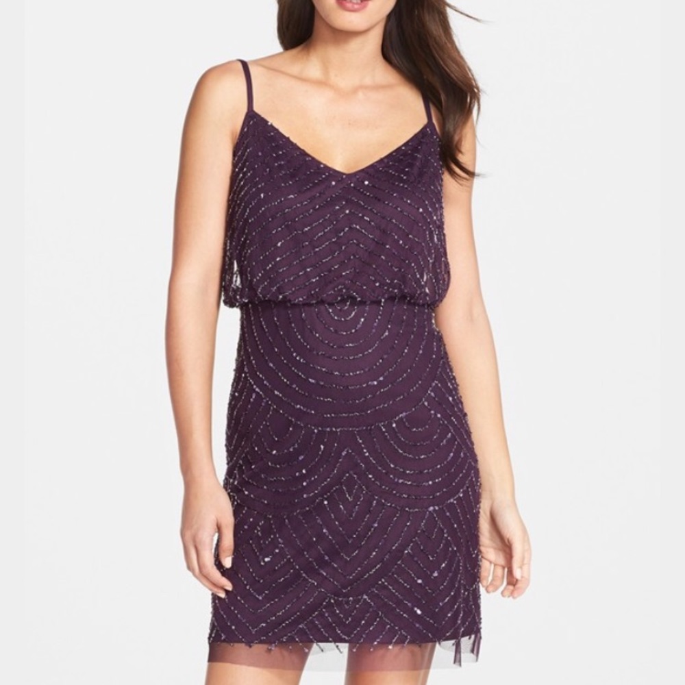 Adrianna Papell Purple Sequin Mesh Dress